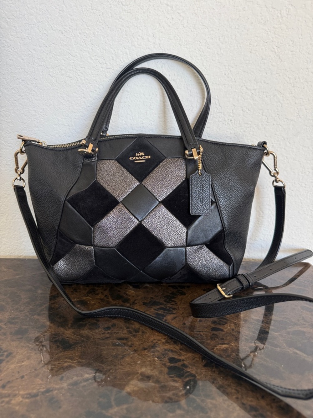 Coach Black Prairie Patchwork Leather Crossbody Shoulder Tote - Picture 4 of 13